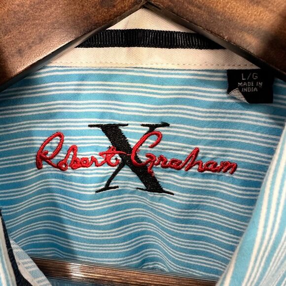 Robert Graham X Collection Blue Striped Long Sleeve Button Down Mens Large - Picture 3 of 10